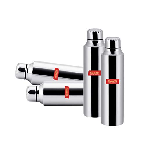 Sumeet Stainless Steel Airtight and Leak Proof Fridge Water Bottle 1 Litre, Set of 4pc