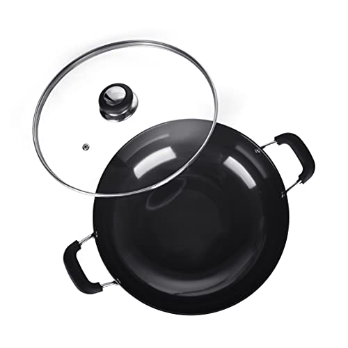 Sumeet 3mm Hard Anodized Deep kadai with Glass Lid Big Size No. - 15 (28.5cm Dia. 4.5 LTR Capacity)