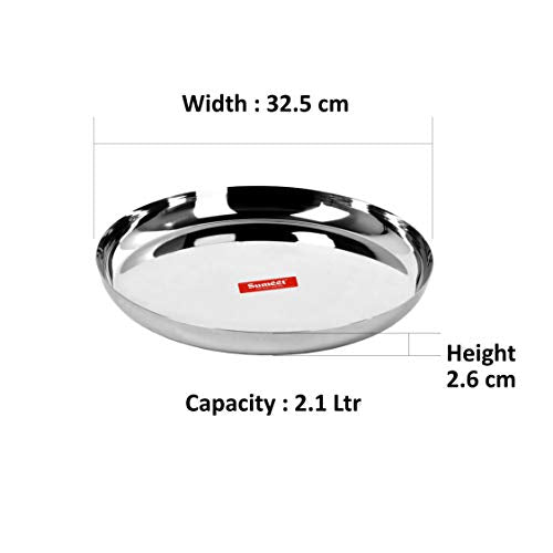 Sumeet Stainless Steel Apple Shape Heavy Gauge Dinner Plates with Mirror Finish 32.5cm Dia - Set of 4pc
