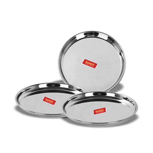 Sumeet Stainless Steel Plates - Set Of 3, Steel