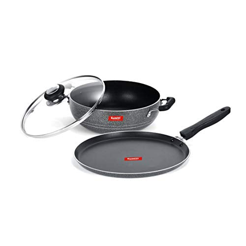 Sumeet NonStick Zilarra Cookware Set (Dosa Tawa - 26.5Cm Dia + Kadhai with Glass Lid -2Ltr - 22Cm Dia)