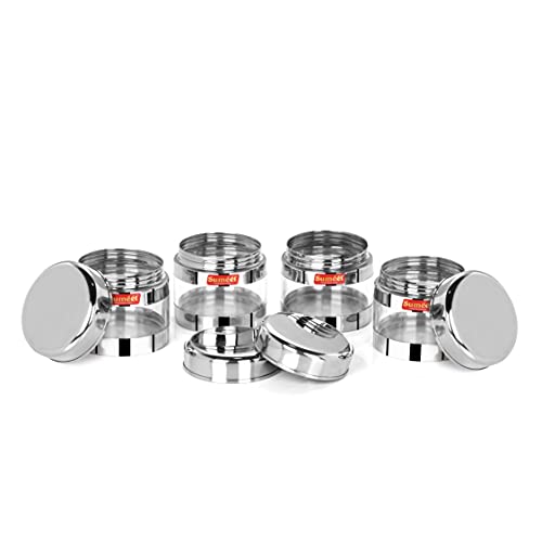 Sumeet Stainless Steel Circular See Through/Transparent Container, Set of 4Pc, 450 Ml Each, 10cm Dia - Silver