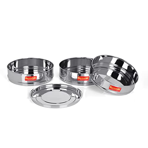 Sumeet Stainless Steel Flat Stackable Container/Separator with Lid Suitable for 7.5 LTR Outer Lid Cooker