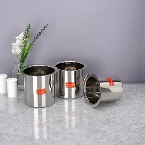 Sumeet Stainless Steel Ganj / Milk Boiler / Milk Pot /Long Tapeli Set of 3 Pieces (1150ml, 1450ml, 1800ml), Silver