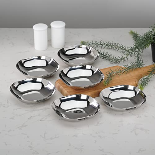 Sumeet Stainless Steel Small Apple Square Shape Plate/Dessert Plate/Halwa Plate Set of 6pcs, 10.5cm Dia, 170ML Each - Silver