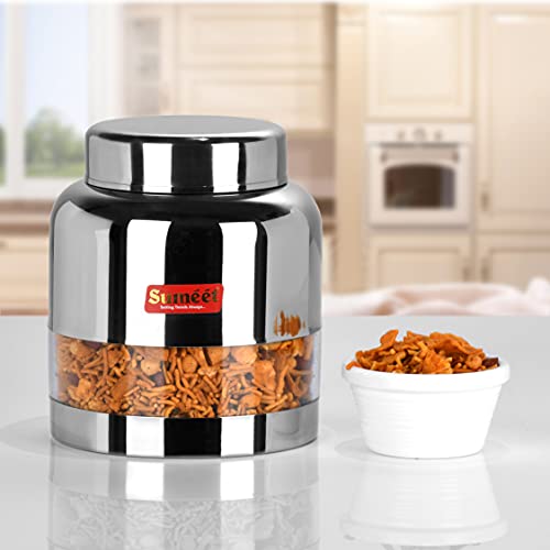 Sumeet Stainless Steel Circular See Through / Transparent Storage Container, Set of 3Pc, 1 Ltr each, 11.4 cm Dia, Silver