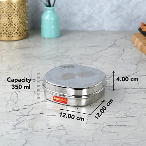 Sumeet Stainless Steel Designer Square Storage containers Box/Dabba for Kitchen, Set of 2Pcs, 350ml, 12cm Dia, Silver