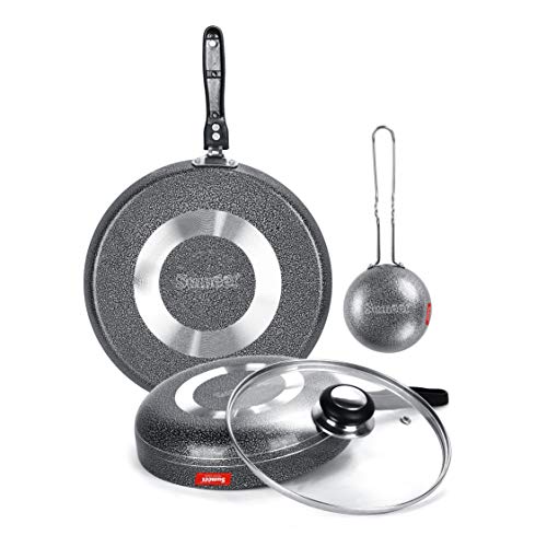 Sumeet NonStick Perak Cookware Set (Dosa Tawa - 26.5Cm Dia + Frypan with Glass Lid - 1.5Ltr - 22Cm Dia + Waghariya/Tadka pan - 190Ml - 10Cm Dia)
