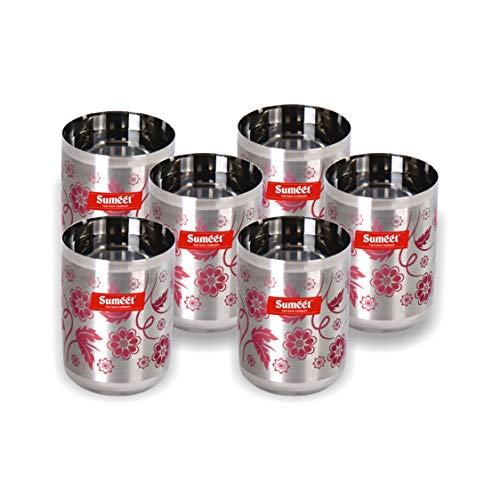Sumeet Stainless Steel Laser Printed Miracle Glass Set of 6 Pcs (Capacity - 300 ml Each) (Changing Colour)