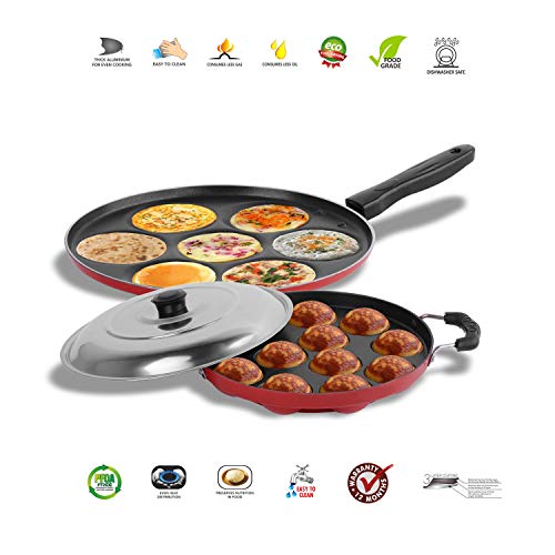 Sumeet 2.6mm Thick Non-Stick Currant Cookware Set (Multi Snack Maker – 26.5cm Dia + Grill Appam Patra with Lid – 23cm Dia)