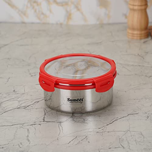 Sumeet Airtight & Leak Proof Steelexo S.S. Container/Lunch Box with Stainless Steel Lid Set Pack of 1Pc (900ML, 14.5CM) - Silver