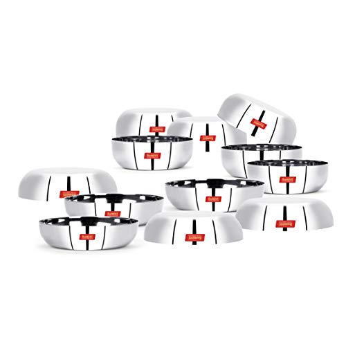 Sumeet Stainless Steel Mirror Finish Apple Shape Heavy Gauge Mini (6pc - 10cm Dia) and Small (6Pc - 12.8cm Dia) Dessert Plates Set of 12Pcs