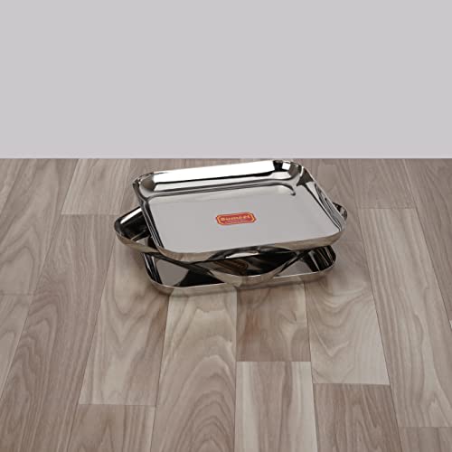 Sumeet Stainless Steel Medium Square Shape Plate/Snacks Plate/Breakfast Plate Set of 3pcs, 17.5cm Dia, Silver