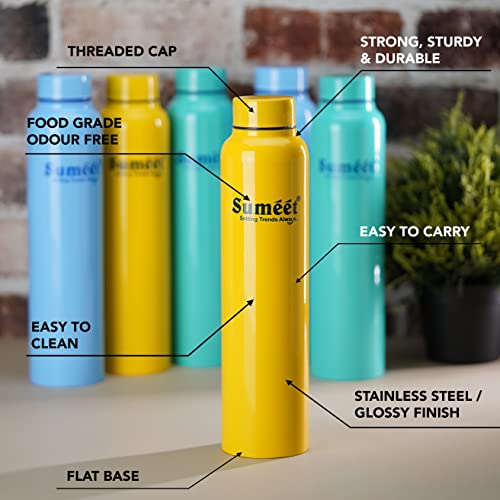 Sumeet Stainless Steel Multi Colored Leak-Proof Water Bottle/Fridge Bottle - 1000ml - Pack of 6