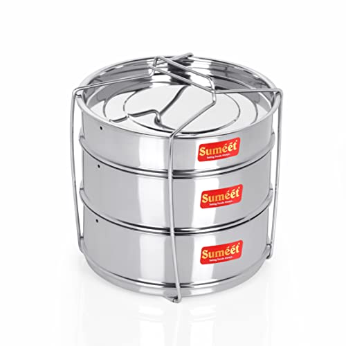 Sumeet Stainless Steel Deep Stackable Container/Separator with Lid and Lifter Suitable for 6.5 LTR Outer Lid Cooker
