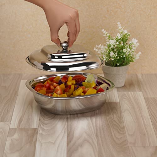 Sumeet Stainless Steel Square Serving Bowl / Curry Bowl / Gravy Pot with lid