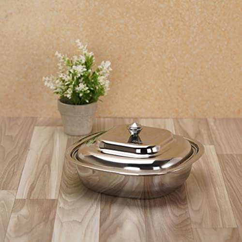 Sumeet Stainless Steel Square Serving Bowl / Curry Bowl / Gravy Pot with lid
