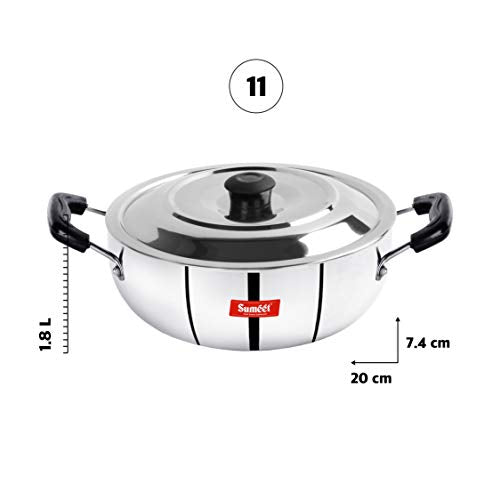Sumeet 3mm Induction Bottom Aluminium Kadai with S.S. Lid (1.8Ltr, 20cm)