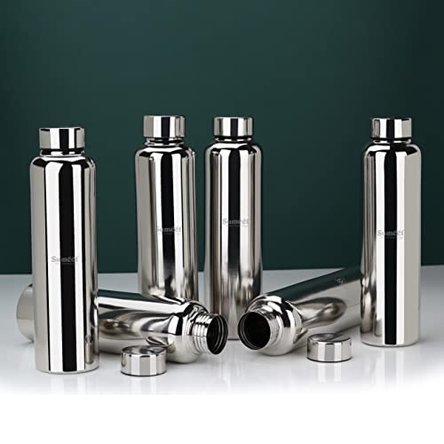 Sumeet Stainless Steel Jointless Akhand Leak-Proof Water Bottle / Fridge Bottle - 1000ML Set of 6, Silver