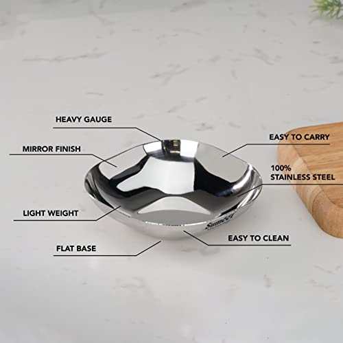 Sumeet Stainless Steel Small Apple Square Shape Plate/Dessert Plate/Halwa Plate Set of 6pcs, 8cm Dia, 90ML Each - Silver