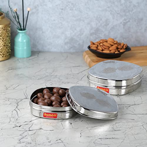 Sumeet Stainless Steel Designer Square Storage containers Box/Dabba for Kitchen, Set of 2Pcs, 350ml, 12cm Dia, Silver