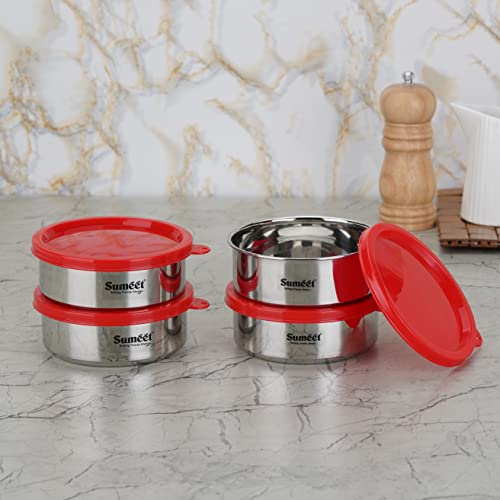 Sumeet Stainless Steel Airtight & Leak Proof Food Storage Container, 400ML, 12CM, Pack of 4PC, Silver