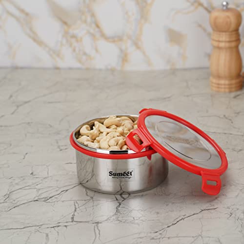 Sumeet Airtight & Leak Proof Steelexo S.S. Container/Lunch Box with Stainless Steel Lid Set Pack of 1Pc (750ML, 13CM) - Silver