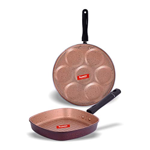Sumeet Nonstick Granite Finish 2Pcs Zinger cookware Set (Grill Pan 22cm Dia + Multi Snack Maker - 7 Cavity - 26.5cm Dia)