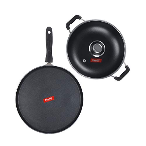 Sumeet NonStick Zilarra Cookware Set (Dosa Tawa - 26.5Cm Dia + Kadhai with Glass Lid -2Ltr - 22Cm Dia)