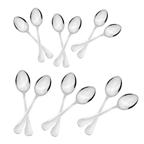 Sumeet Stainless Steel Premium Quality Spoon Set of 12 Pc (Baby/Medium Spoon 6 Pc (16cm L), Dessert/Table Spoon 6 Pc (18.5cm L))– (1.6mm Thick)