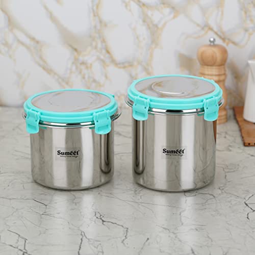 Sumeet Airtight & Leak Proof Steelexo Stainless Steel Storage Container with Lid Pack of 2Pc (1100ML &1300ML) - Silver