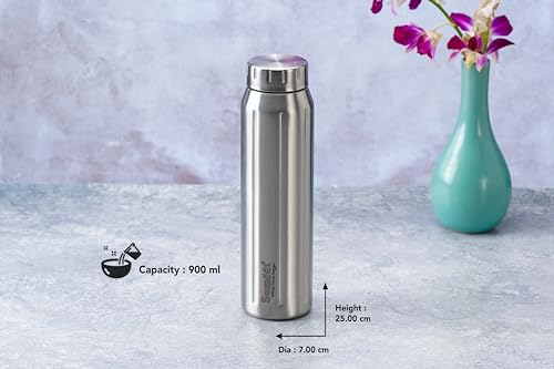 Sumeet Spark-Aqua Stainless Steel Leak Proof Water Bottle Office/School/College/Gym/Picnic/Home/Fridge - 900ml |Pack of 4| Silver