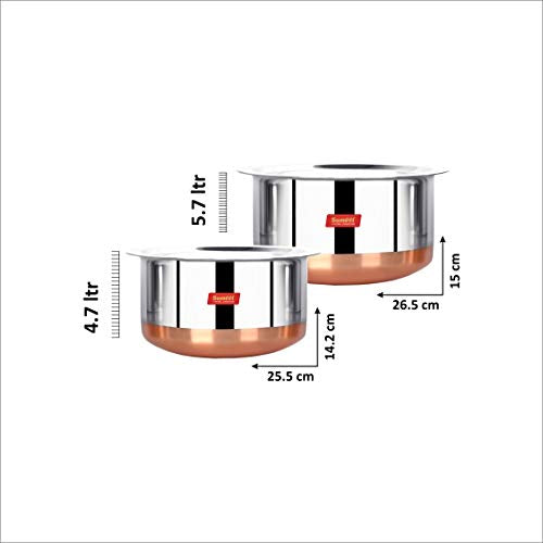 Sumeet Stainless Steel Copper Bottom 2Pc Big Size Tope Set with Lid (4.70L, 5.7Ltr)