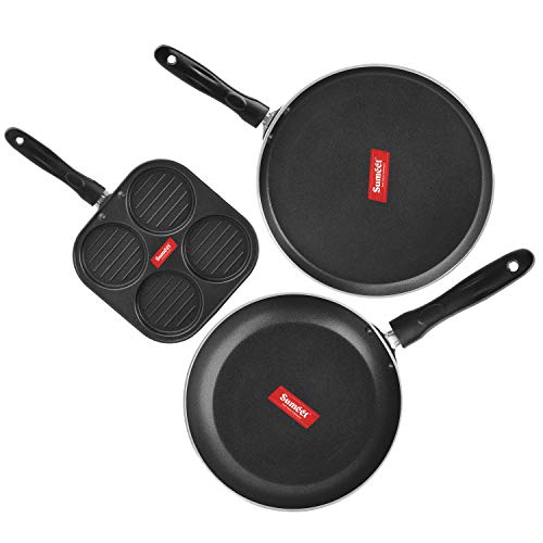 Sumeet 2.6mm Thick Non-Stick Gilroy Combo Set (Dosa Tawa – 26.5cm Dia + Mini Multi Snack Maker – 19.5cm Dia + Tapper pan – 20cm Dia)
