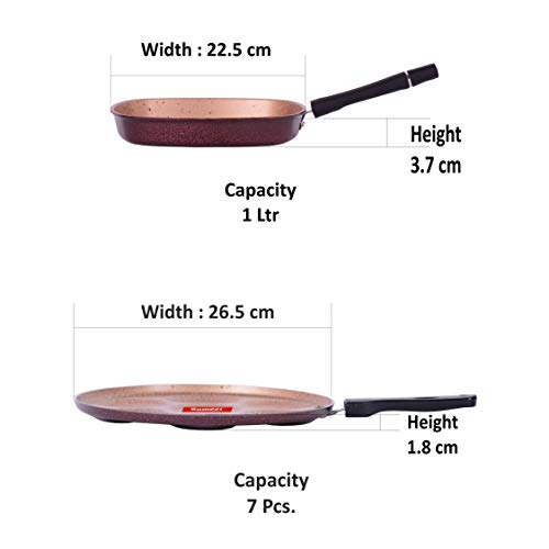 Sumeet Nonstick Granite Finish 2Pcs Zinger cookware Set (Grill Pan 22cm Dia + Multi Snack Maker - 7 Cavity - 26.5cm Dia)