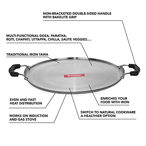 Sumeet Pre Seasoned Iron Dosa Tawa 2.5mm Thick (Double Side Handle) 12 Inch