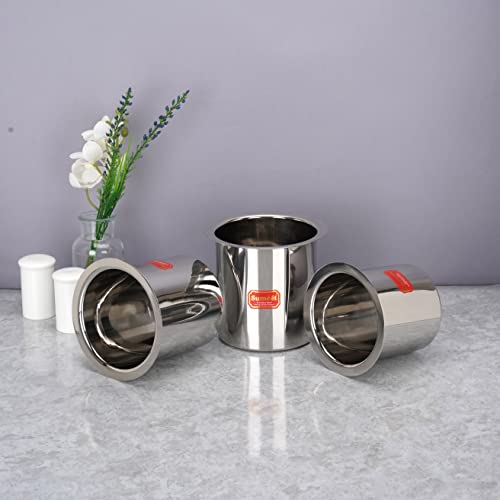 Sumeet Stainless Steel Ganj / Milk Boiler / Milk Pot /Long Tapeli Set of 3 Pieces (400ml, 550ml, 750ml), Silver