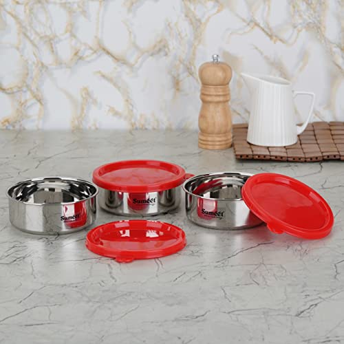 Sumeet Stainless Steel Airtight & Leak Proof Food Storage Container, 400ML, 12CM, Pack of 3PC, Silver