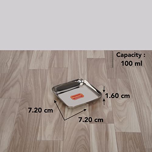 Sumeet Stainless Steel Small Square Shape Plate/Dessert Plate/Halwa Plate Set of 12pcs, 7.2cm Dia, Silver