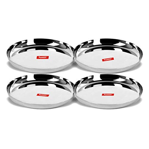 Sumeet Stainless Steel Apple Shape Heavy Gauge Dinner Plates with Mirror Finish 32.5cm Dia - Set of 4pc