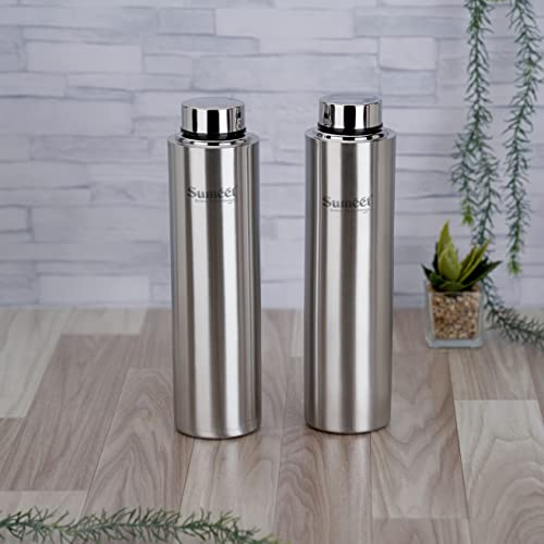 Sumeet Stainless Steel Leak-Proof Water Bottle / Fridge Bottle 1000ML - Pack of 2, Silver