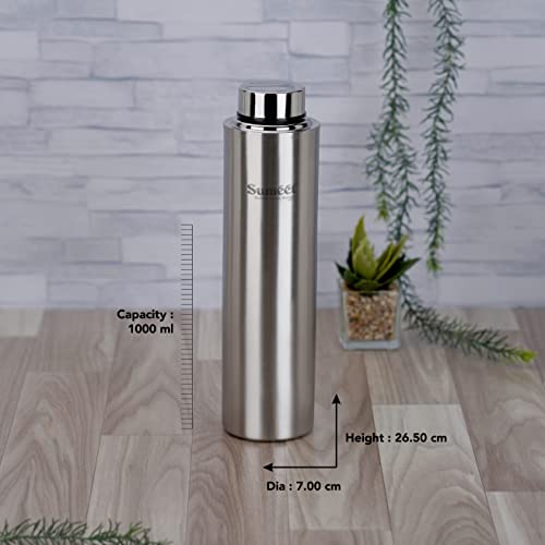 Sumeet Stainless Steel Leak-Proof Water Bottle / Fridge Bottle 1000ML - Pack of 1, Silver
