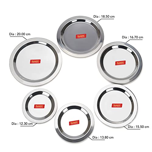 Sumeet Stainless Steel Heavy Gauge Ciba/Lids/Tope/Cheeba Cover Set of 6 Pcs (12.3cm, 13.8cm, 15.5cm, 16.7cm, 18.5cm, 20cm)