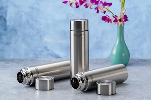 Sumeet H2O-Aqua Stainless Steel Leak Proof Water Bottle Office/School/College/Gym/Picnic/Home/Fridge - 1 Litre |Pack of 3| Silver