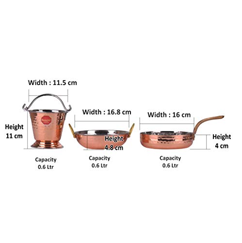 Sumeet Stainless Steel & Copper, Cook & Serve cookware Set of 3Pcs (Kadhai, Fry Pan, Bucket)