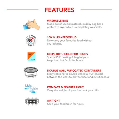 Lunch Box with Bag, Hot Insulated Double Wall Stainless Steel leak proof Tiffin