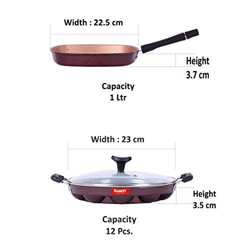 Sumeet Greaser Aluminium Grill Appam Patra With Lid, Grill Pan, 1.1 L Grill Pan, 12 Piece (Peach)