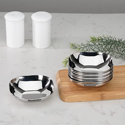 Sumeet Stainless Steel Small Apple Square Shape Plate/Dessert Plate/Halwa Plate Set of 12pcs, 9cm Dia, 120ML Each - Silver
