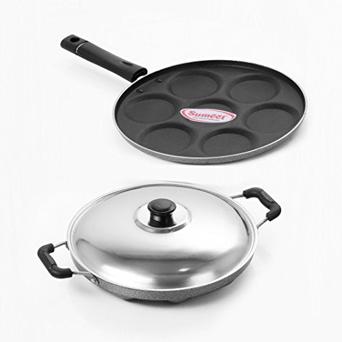 Sumeet Aluminium 7-Piece Multi Snack Maker and 12-Piece Grill Appam Patra, Silver