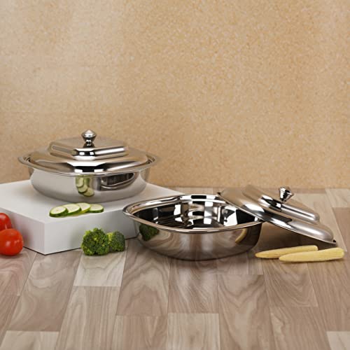 Sumeet Stainless Steel Square Serving Bowl / Curry Bowl / Gravy Pot with lid